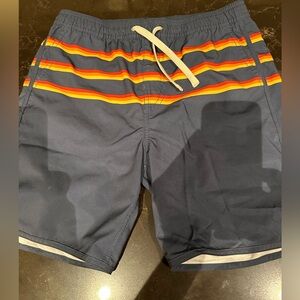 FAIR HARBOR Boys Size Extra Large Grey & Orange Striped Swim Trunks